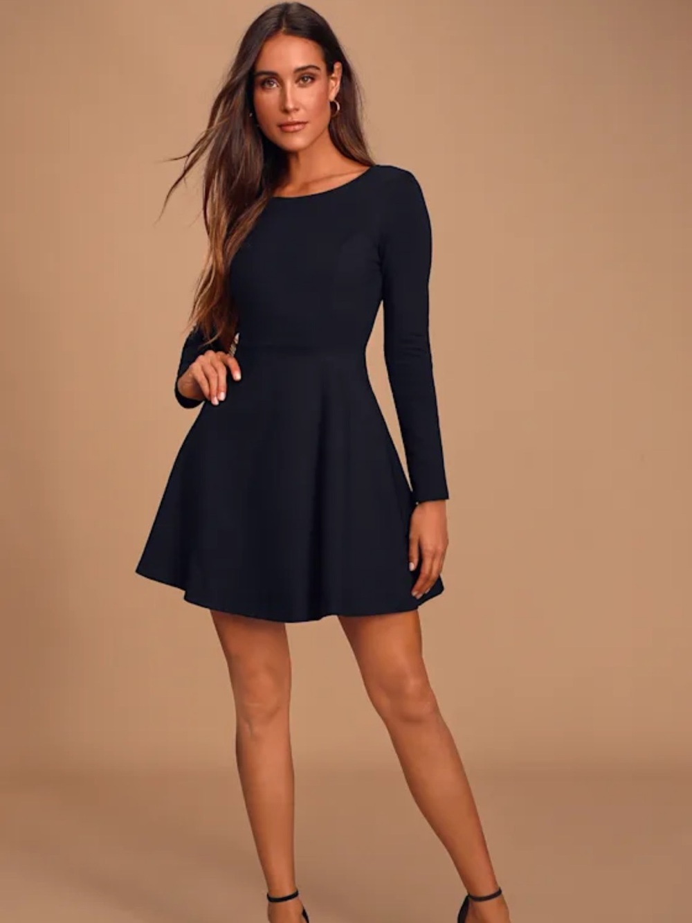 Lulu's Black Long-Sleeve Fit-and-Flare Dress